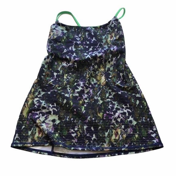 LULULEMON Dancing Warrior Floral Tank Top 6 Yoga Purple Green Workout Strappy - Picture 1 of 6